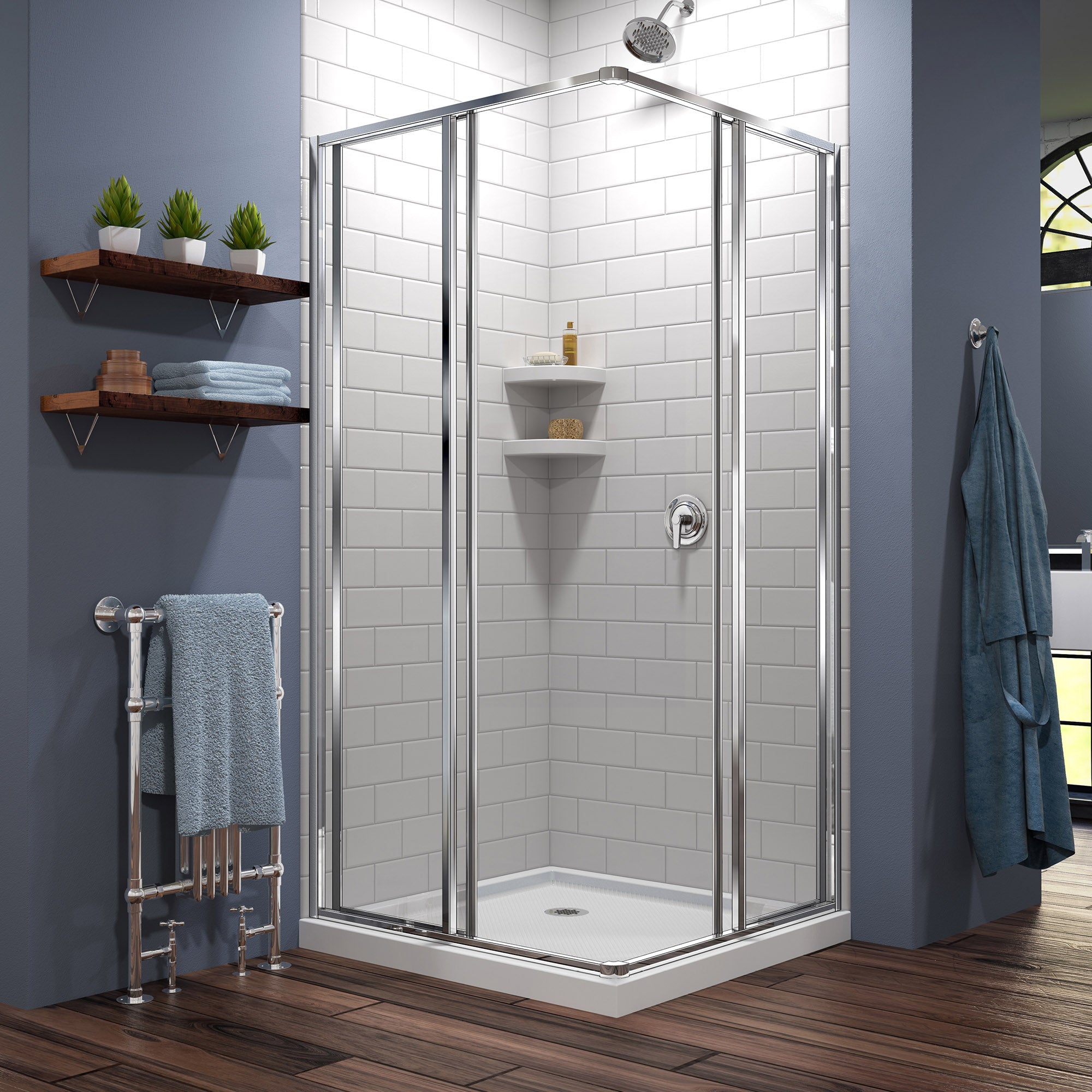 DreamLine Cornerview 36x36x74.75 Inch Framed Sliding Shower Enclosure with SlimLine Base Kit - Perfect for Small Bathroom Remodeling & Space Saving Design