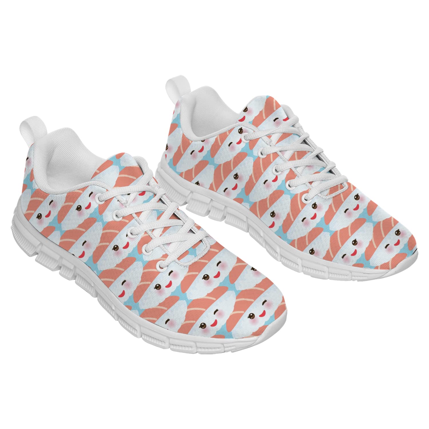 Japanese Sushi Themed Sneakers - Funny Maguro Toro Sushi Shoes for Men & Women - Comfortable Tennis Walking Shoes - Unisex Gifts for Boys, Girls & Adults - Men's Size 10.5, Women's Size 12 in White - Perfect for Cosplay, Anime Conventions & Foodie Fashion