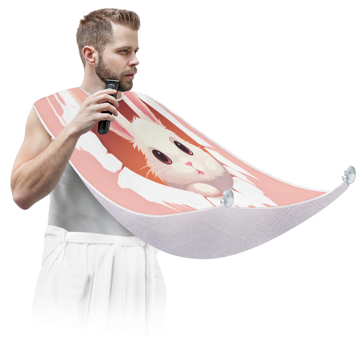 Funny Rabbit Beard Shaving Bib for Men - Waterproof Hair Dye Apron & Makeup Cape for Barbers, Stylists and DIY Haircuts - Sink Hair Catcher for Beard Trimming & Lineup - Perfect Gift for Grooming Enthusiasts (Great for Home Haircuts, Salon Use & Beard Care Routines)