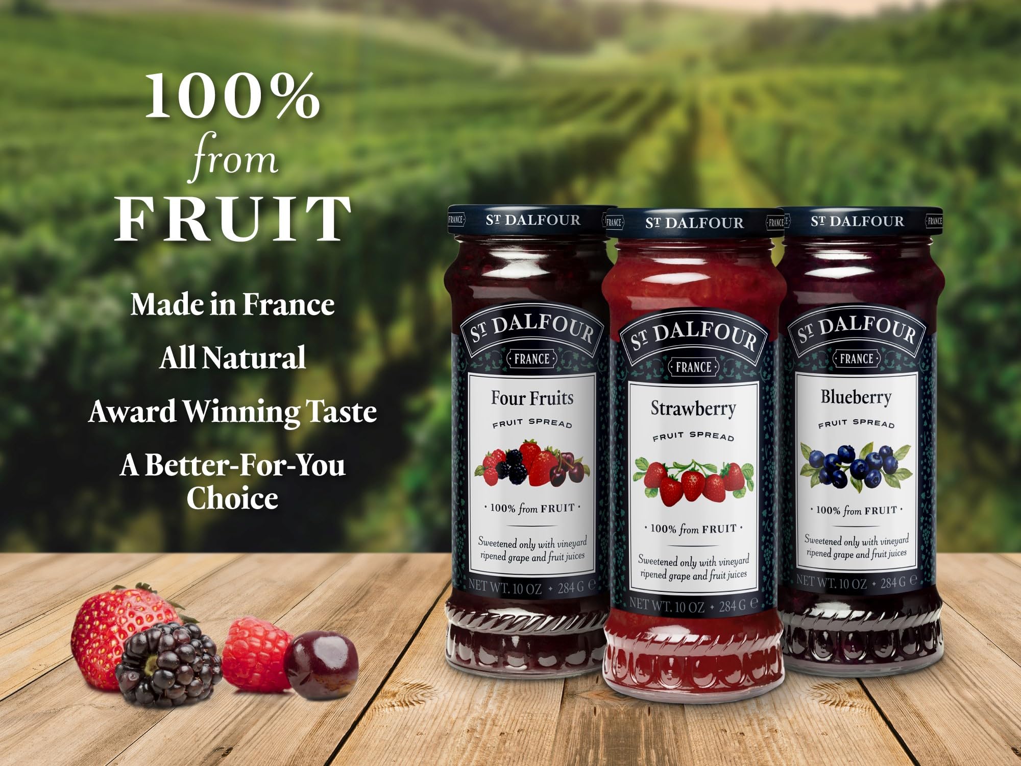 St. Dalfour Organic French Fruit Spread Bundle - 100% Natural Strawberry, Blueberry & Four Fruits Preserves (10 oz Each) | No Artificial Ingredients | Perfect for Toast, Yogurt & Baking