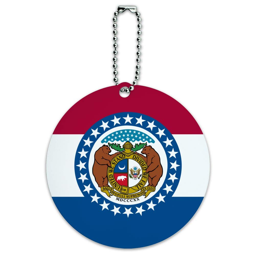 Missouri State Flag Round Luggage ID Tag - Durable Suitcase Travel Accessory for Carry-On Bags, Backpacks & Suitcases - Perfect for Travel Identification & Personalization