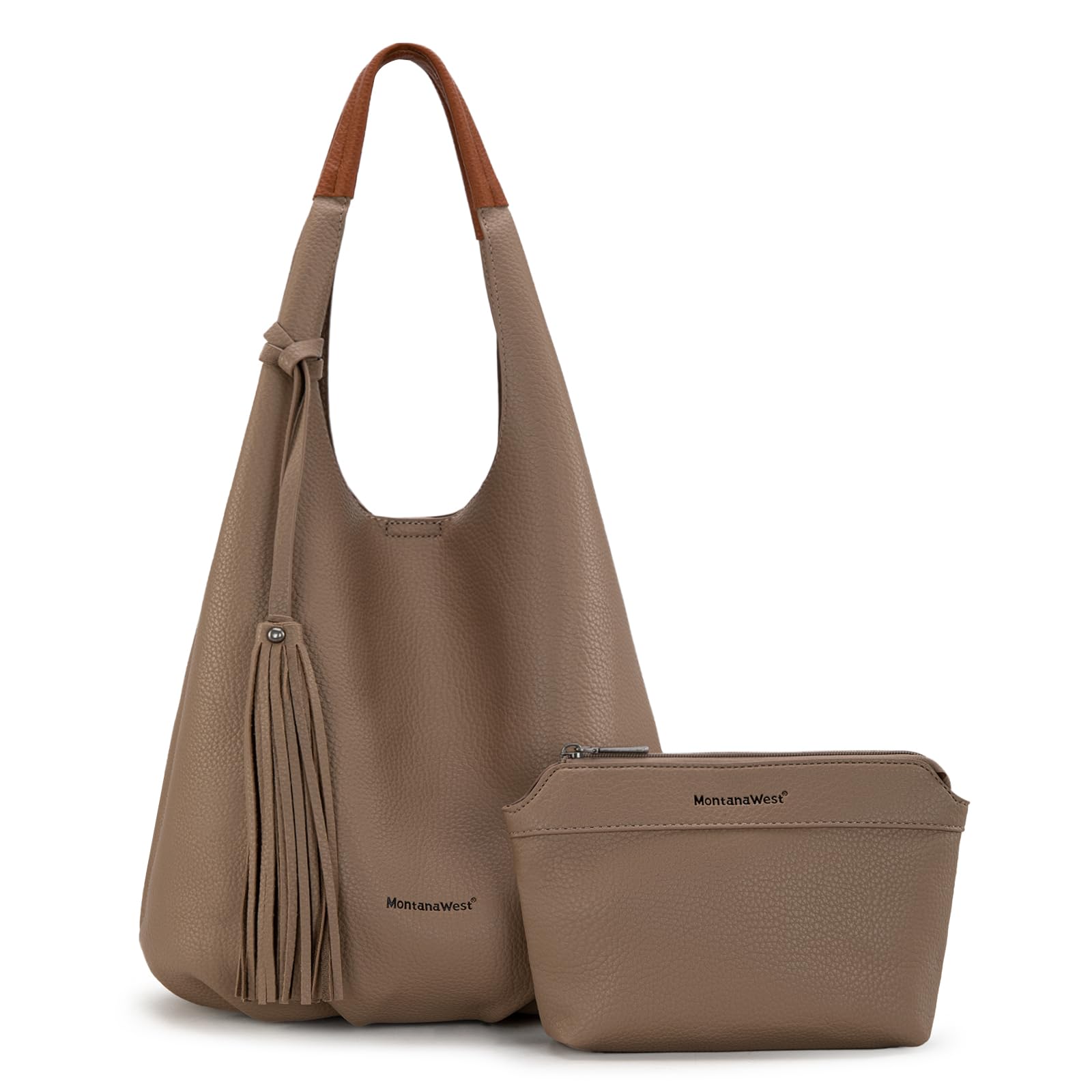 Montana West Hobo Bags for Women - Slouchy Leather Shoulder Purse with 2 Tassels & Cosmetic Pouch | Casual Everyday Handbag for Work, Travel & Shopping