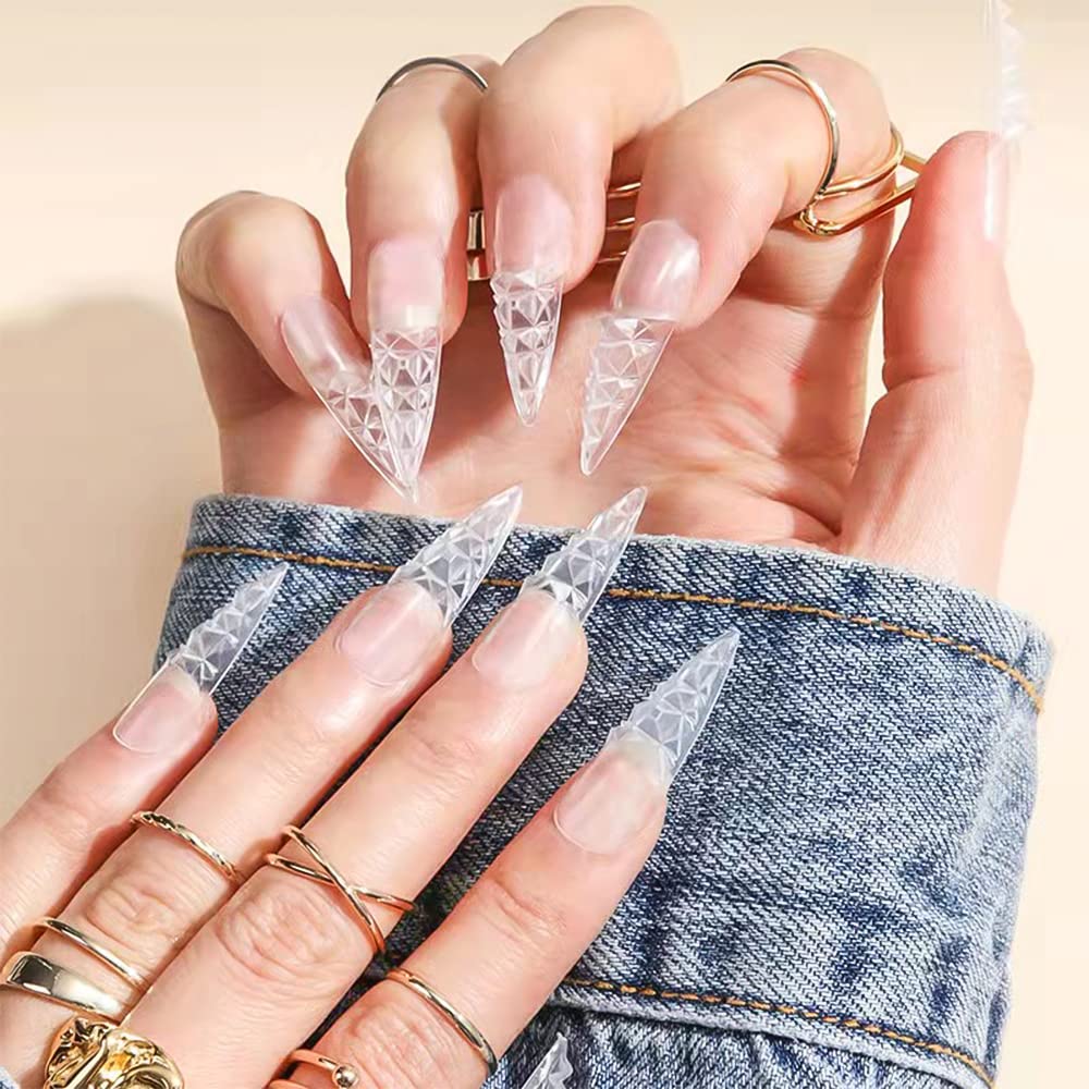 Colored Glaze Acrylic False Nails - 408PCS Stiletto & Trapezoid Fake Nails Kit for DIY Nail Art, Full Cover Clear Artificial Nails with Concave & Convex Designs - Perfect for Parties, Weddings, and Special Occasions