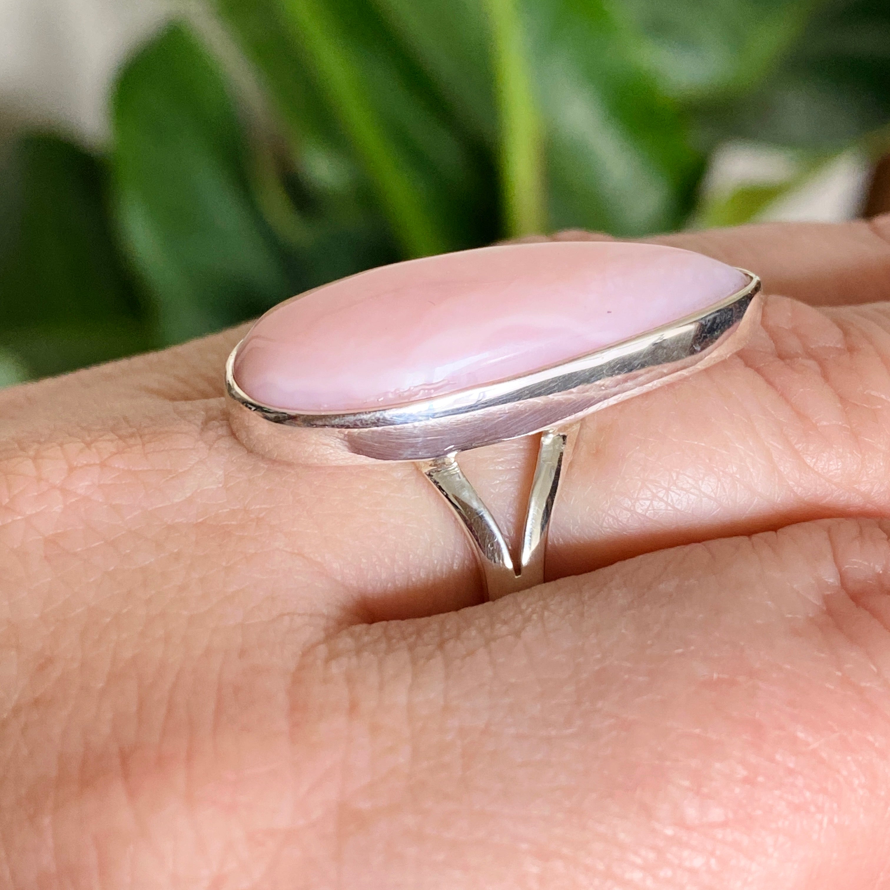 Pink Opal Teardrop Cabochon Split Band Ring - Size 8 KRGJ3308 - Elegant Boho Jewelry for Women, Perfect for Weddings, Parties & Everyday Wear