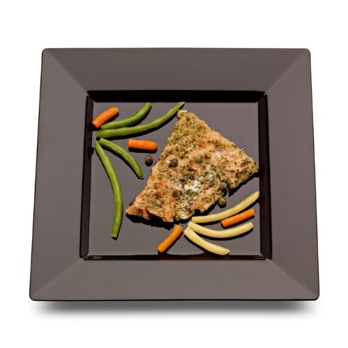 10.75 Inch Square Black Plastic Plates - 120 Count Elegant Disposable Dinner Plates for Wedding Buffet, Party Catering & Formal Events