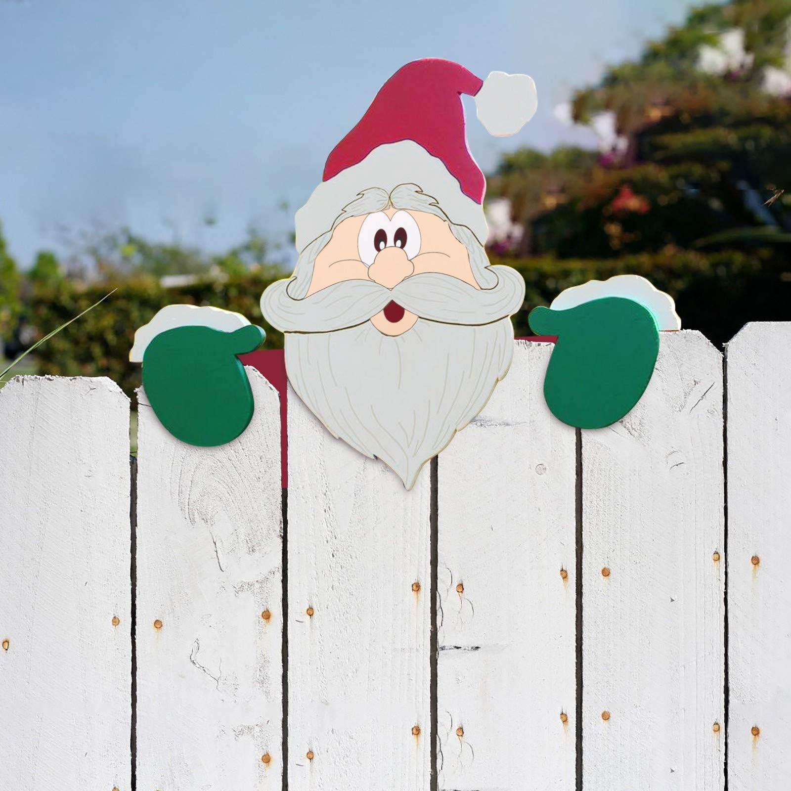 Santa Claus & Reindeer Peeking Fence Decoration - Outdoor Christmas Yard Art for Garden, Patio & Home DIY Holiday Decor - Perfect for Xmas Outdoor Display & Festive Fence Ornament