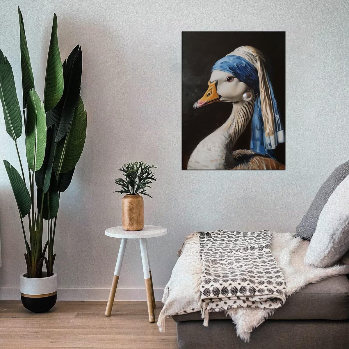 Mona Lisa Duck Canvas Wall Art - Funny Animal Poster for Bathroom & Living Room Decor - Ready to Hang