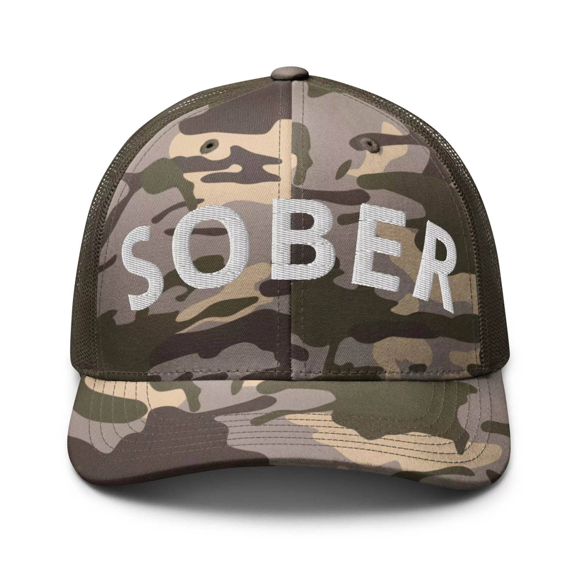 Sober Camouflage Trucker Hat for Men & Women - Adjustable Snapback Cap for Outdoor, Hiking, and Casual Wear