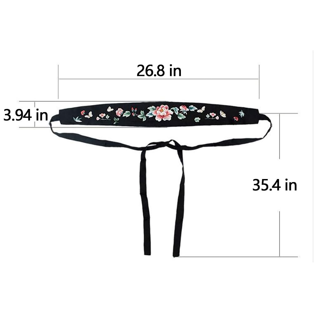 Chinese Style Obi Belt for Women - Floral Embroidery Wide Waist Band for Dresses & Kimono - Perfect for Traditional Outfits, Cosplay and Themed Parties