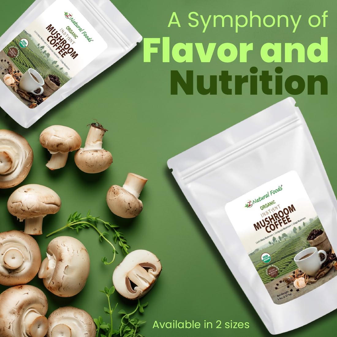 Organic Mushroom Coffee Bulk 5 lb - Instant Superfood Blend with Lion’s Mane, Cordyceps & Chaga - Lightly Sweetened with Cashew Milk & Stevia - Vegan, Gluten-Free, Keto-Friendly - Boost Focus & Energy for Workouts & Mornings