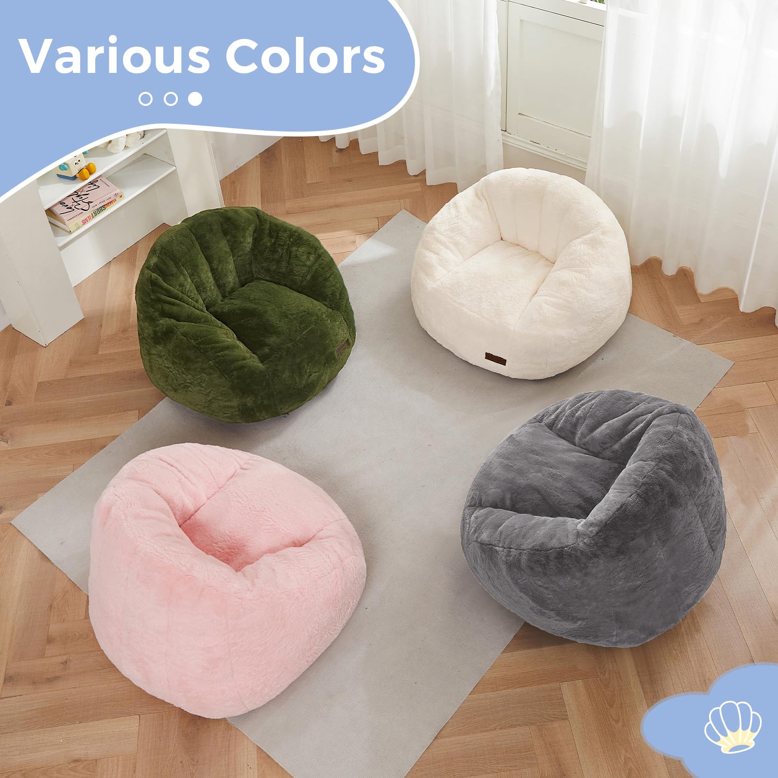 MAXYOYO Kids Bean Bag Chair - Shell Shaped Bean Bag Couch for Boys & Girls, Soft Beige Comfortable Seating for Playroom, Bedroom, Reading Nook & Relaxation