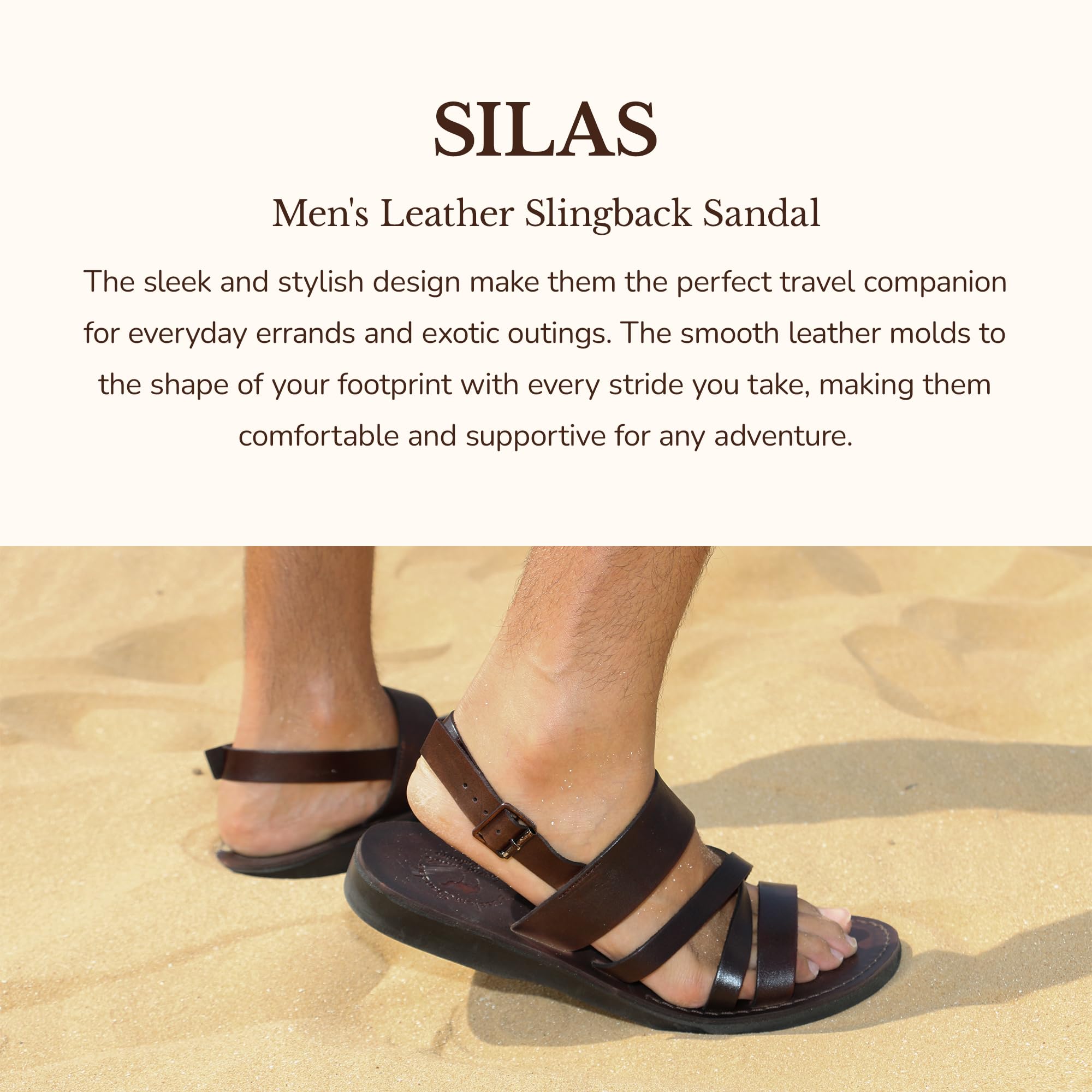 Silas Men's Leather Slingback Sandals - Comfortable Casual & Dressy Summer Shoes for Beach, Vacation, and Outdoor Wear