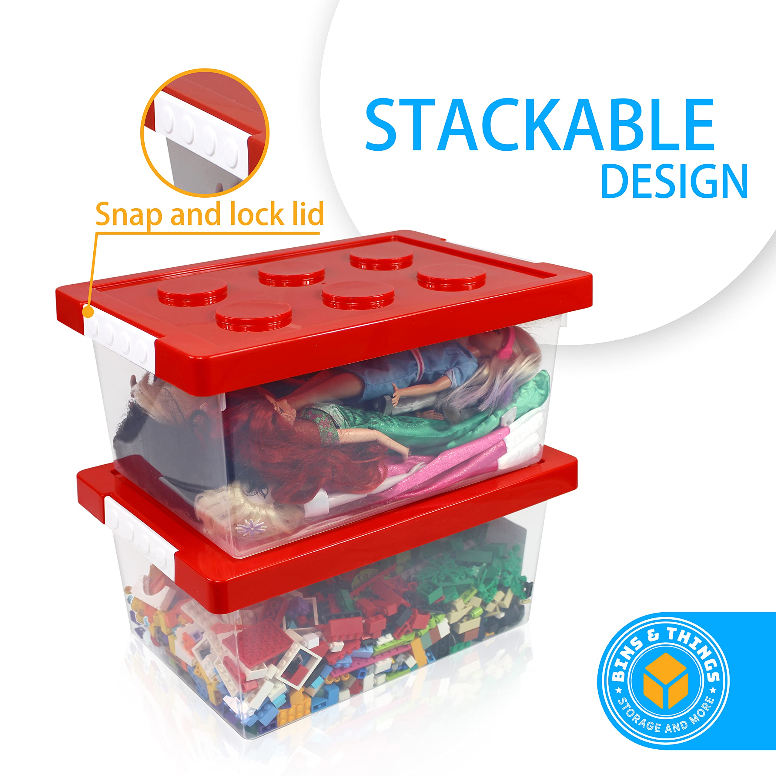 Lego Organizers and Storage Set of 2 - Large & Small Stackable Clear Plastic Bins for Toys | Puzzle, Doll, Car & Toy Storage Solutions | Perfect for Kids' Room, Playroom & Classroom Organization