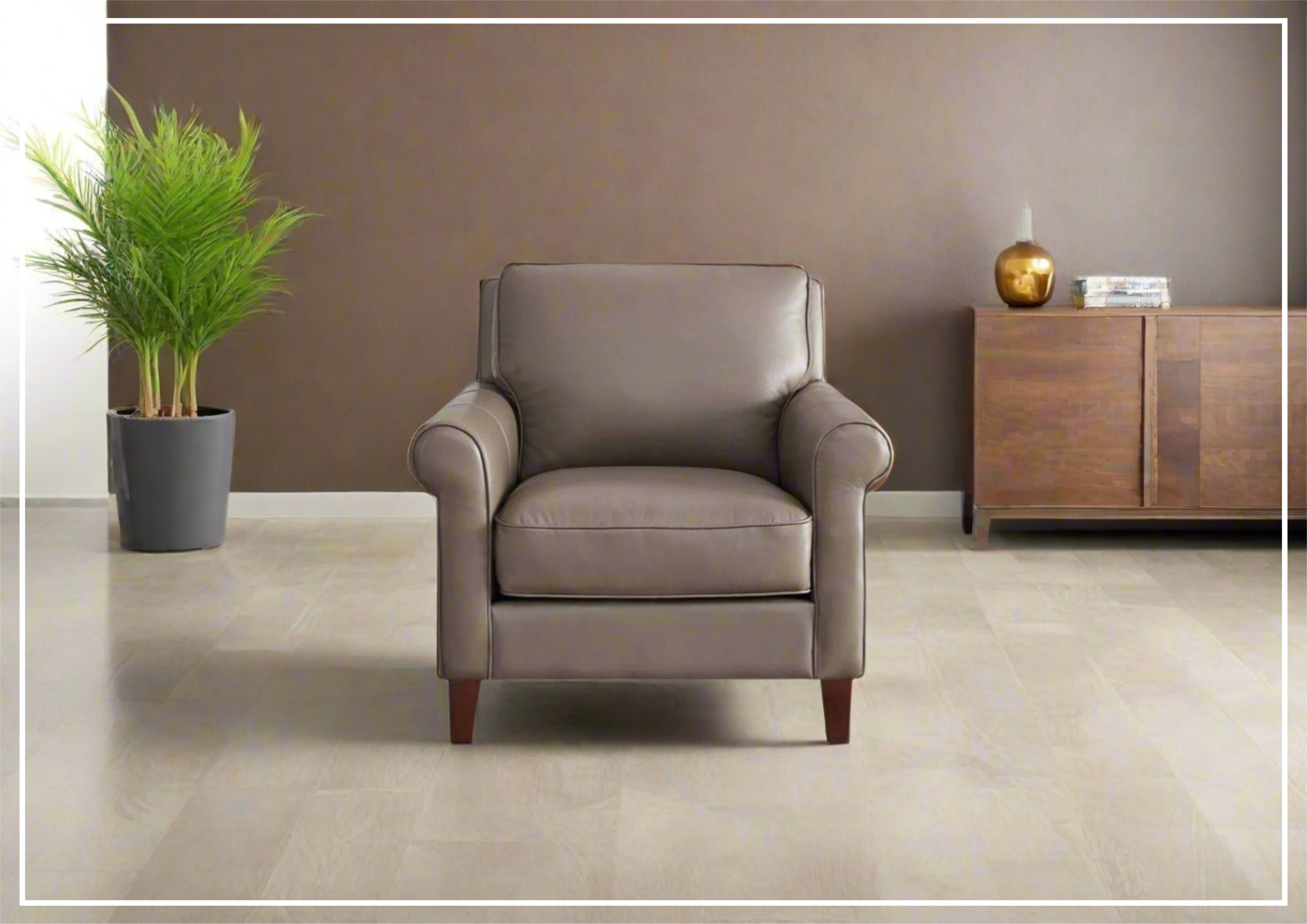 Premium Hydeline Laguna Taupe Brown Leather Armchair with Rolled Arms - Perfect for Living Room, Office & Study