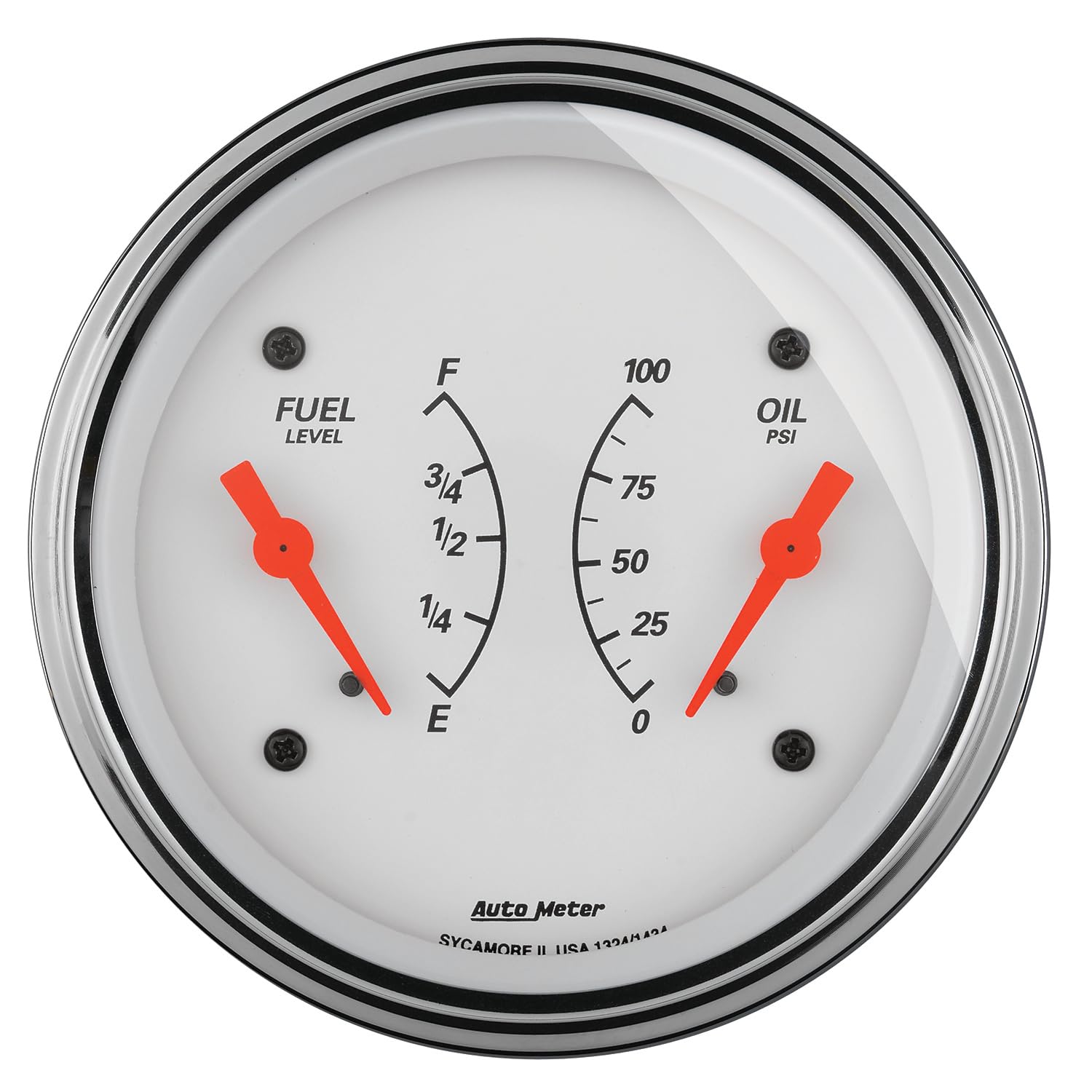 AUTO METER 1313 Arctic White Oil & Fuel Dual Gauge - 2-in-1 Pressure Monitoring for Cars, Trucks & Motorcycles - Perfect for Racing, Off-Road & Performance Vehicles
