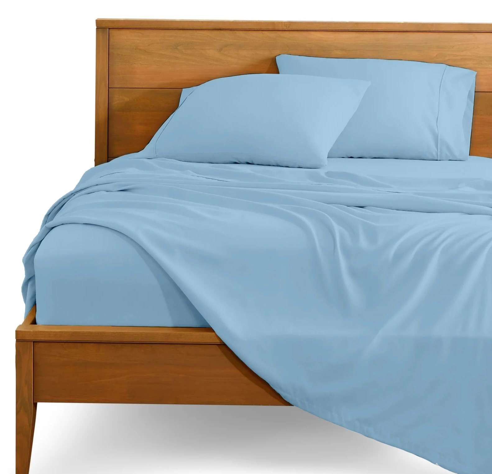 Premium 4-Piece Queen Size Extra Deep Pocket Sheet Set - 18 to 24 Inch Fitted Cotton Bed Sheets in Light Blue - Perfect for Thick Mattresses, Adjustable Beds & Luxury Bedrooms