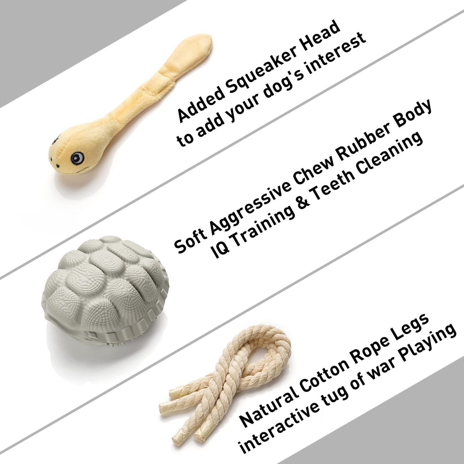 Durable Dog Chew Toys for Teeth Cleaning & Food Dispensing - Interactive Turtle Shaped Pet Toy for Medium & Large Dogs | Great for Boredom Relief & Dental Health (Grey)