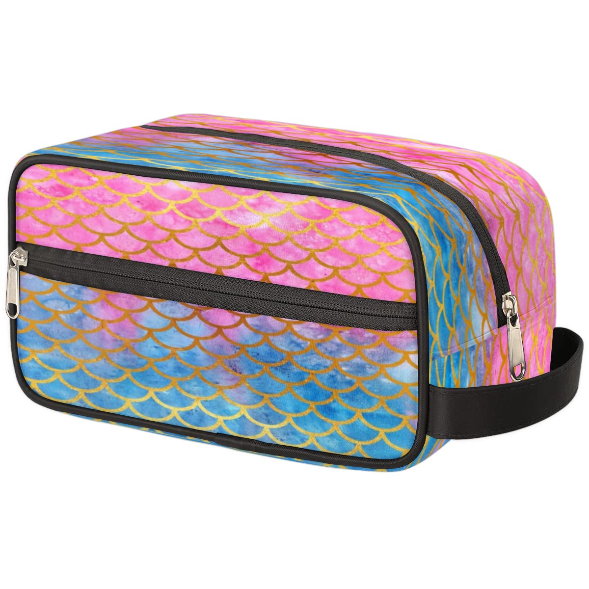 Waterproof Mermaid Scale Toiletry Bag for Women & Men - Rainbow Ocean Fish Pattern Travel Makeup Pouch & Shaving Dopp Kit Organizer | Perfect for Beach Vacations, Gym Showers & Weekend Getaways