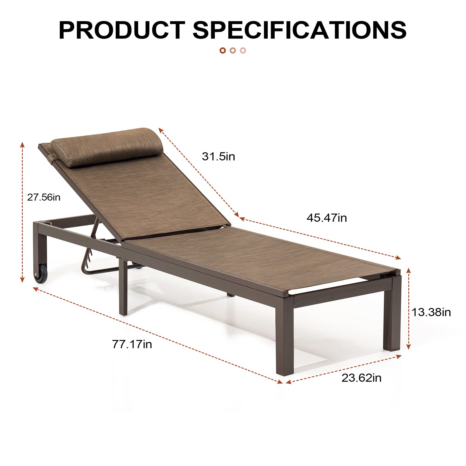 **Crestlive Adjustable Aluminum Patio Chaise Lounge with Headrest & Wheels – 6-Position Recliner for Poolside, Beach, Yard – All-Weather Outdoor Lounge Chair for Relaxing & Sunbathing**