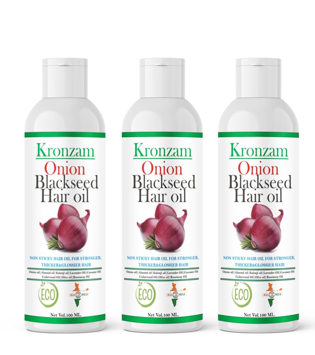 Black Seed Onion Hair Oil for Hair Growth & Hair Fall Control - Sulfate & Mineral Oil Free - Promotes Thicker, Stronger Hair - Pack of 3 - Ideal for Daily Scalp Massage & Night Hair Treatment