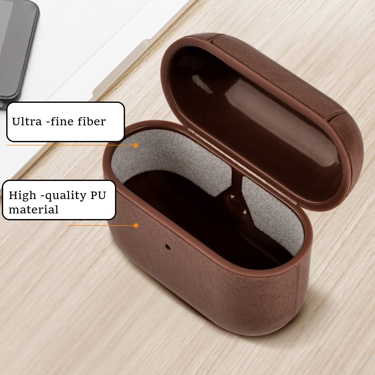 Premium KARLOR PU Leather Protective Case for Apple AirPods Pro 2 (2022) - Wireless Charging Compatible, LED Visible, with Hook - Brown Headphone Cover for Gym, Travel & Daily Use