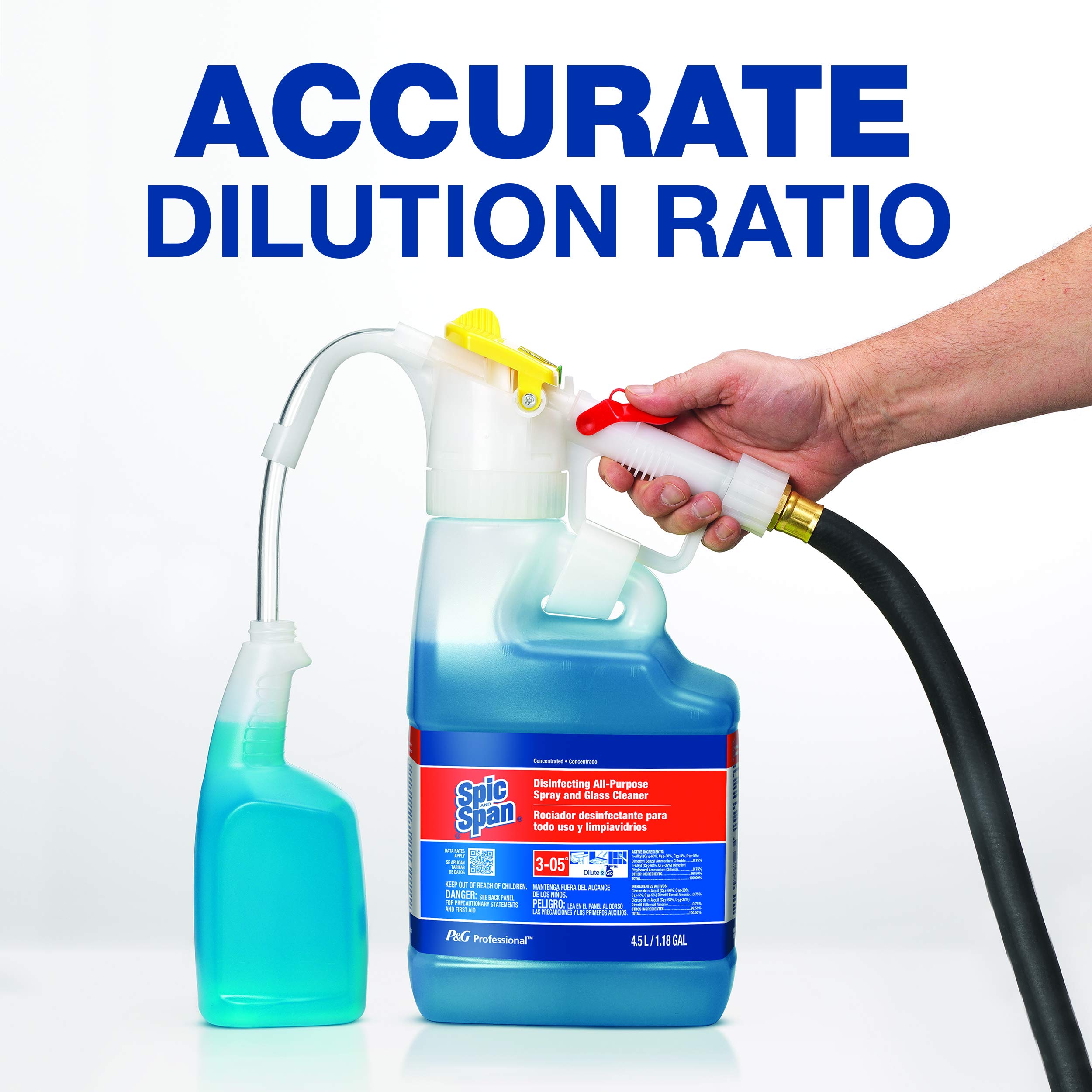 Spic and Span P&G Professional All Purpose & Glass Cleaner Concentrate - 4.5 Liter Bottle (Dilute2Go System) - Multi-Surface Cleaner for Windows, Mirrors, Countertops & More - Ideal for Home, Office & Commercial Use