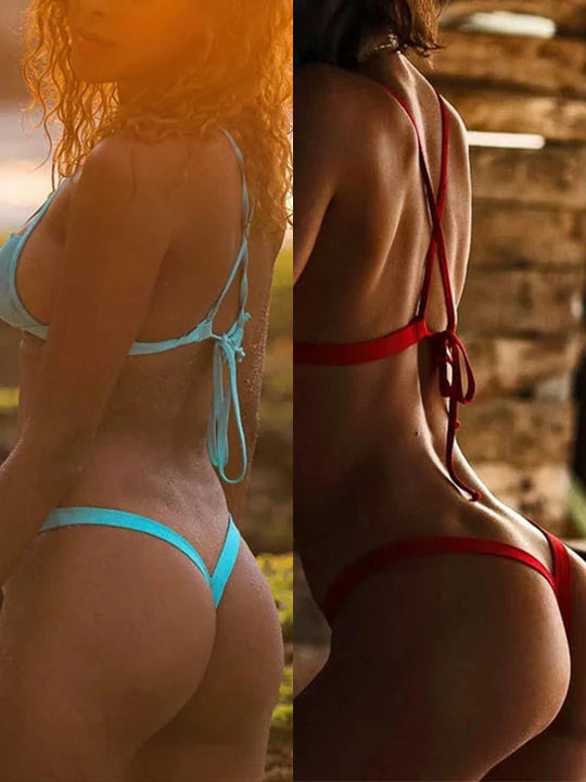 ZASUWA Women's Sexy Cross Cutout Micro Bikini Set - High Waist Brazilian Swimwear for Beach, Pool Party & Summer Vacation