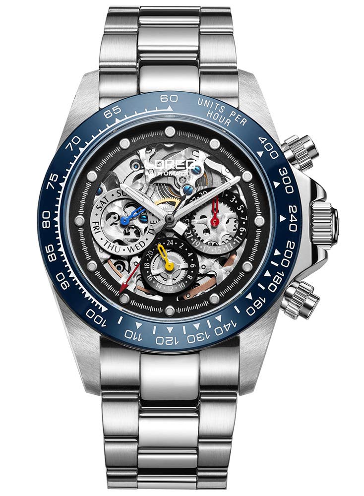 LOREO Men's Automatic Watch - Silver Stainless Steel, Sapphire Glass, Ceramic Bezel with Date - Military Diving Waterproof Watch for Outdoor Adventure & Business Casual Wear