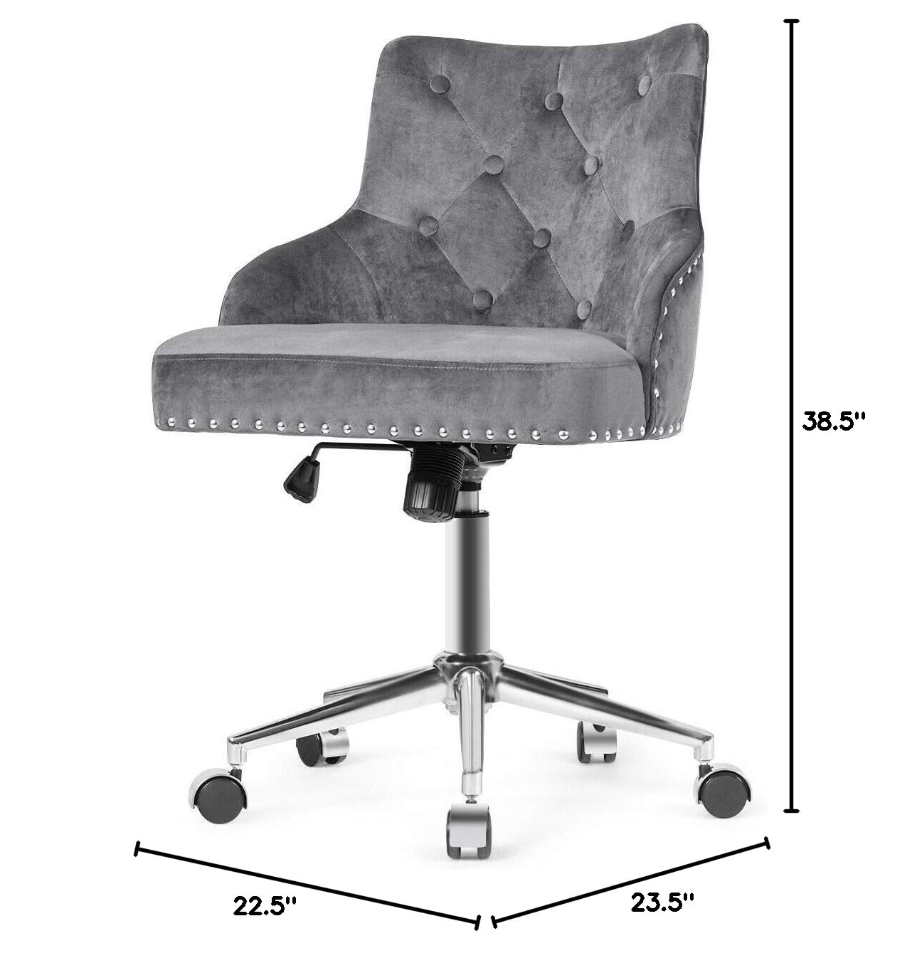 Premium Grey Velvet Fabric Office Chair - Heavy Duty Ergonomic Computer Desk Chair with Adjustable Height, 360° Swivel & Lumbar Support - Perfect for Home Office, Study Room, Conference Meetings and Gaming Setup
