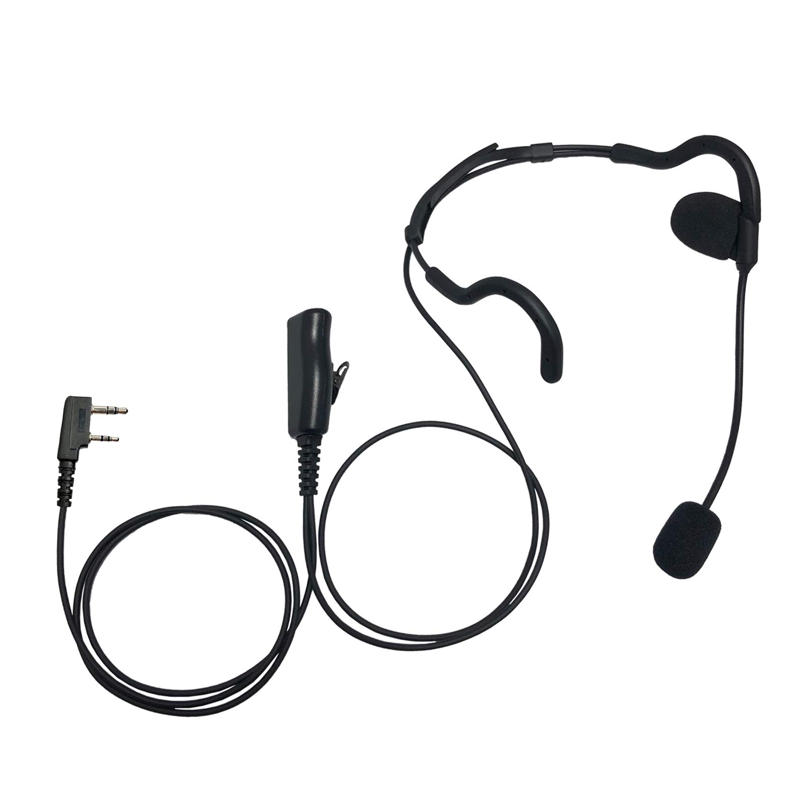 Kenwood 2-Pin Lightweight Behind-The-Head Headset with Boom Mic & PTT Button - Compatible with TH-K20A TK-3160 TK-3180 TK-3402U TK-353 NX-320 - Ideal for Security, Construction & Outdoor Communication