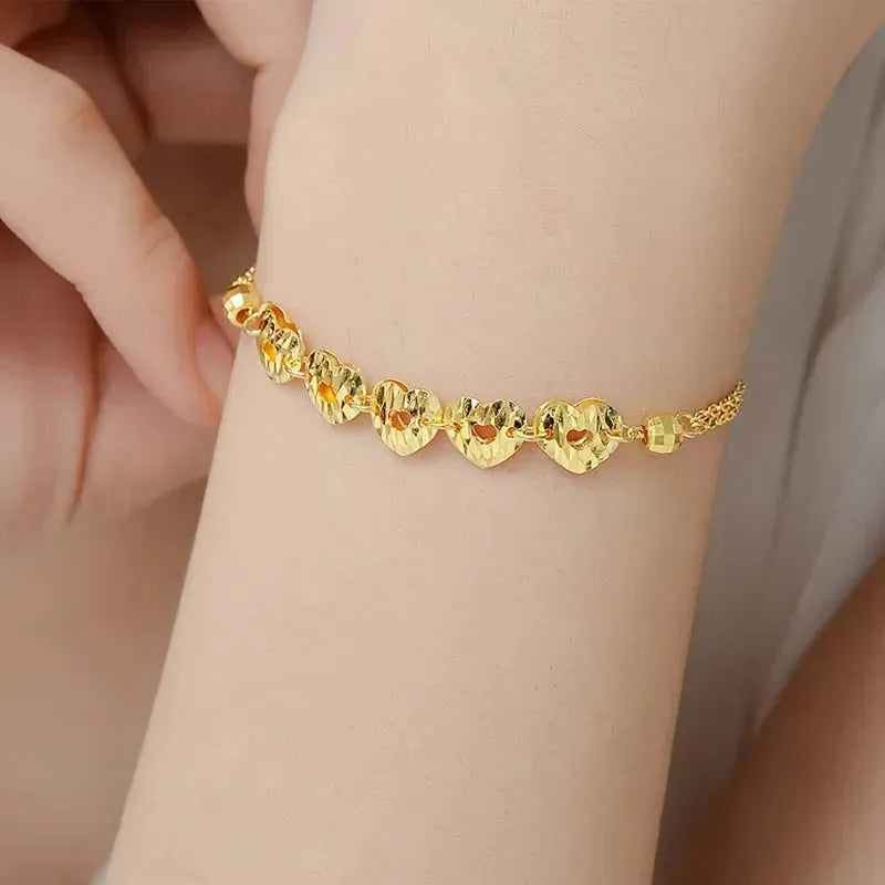 24K Pure Gold Bracelet 999 Solid Gold Bangle for Women - Romantic Heart Design, Classic & Trendy Jewelry Gift for Anniversary, Valentine's Day, Birthday & Party Wear (2023 New Collection)