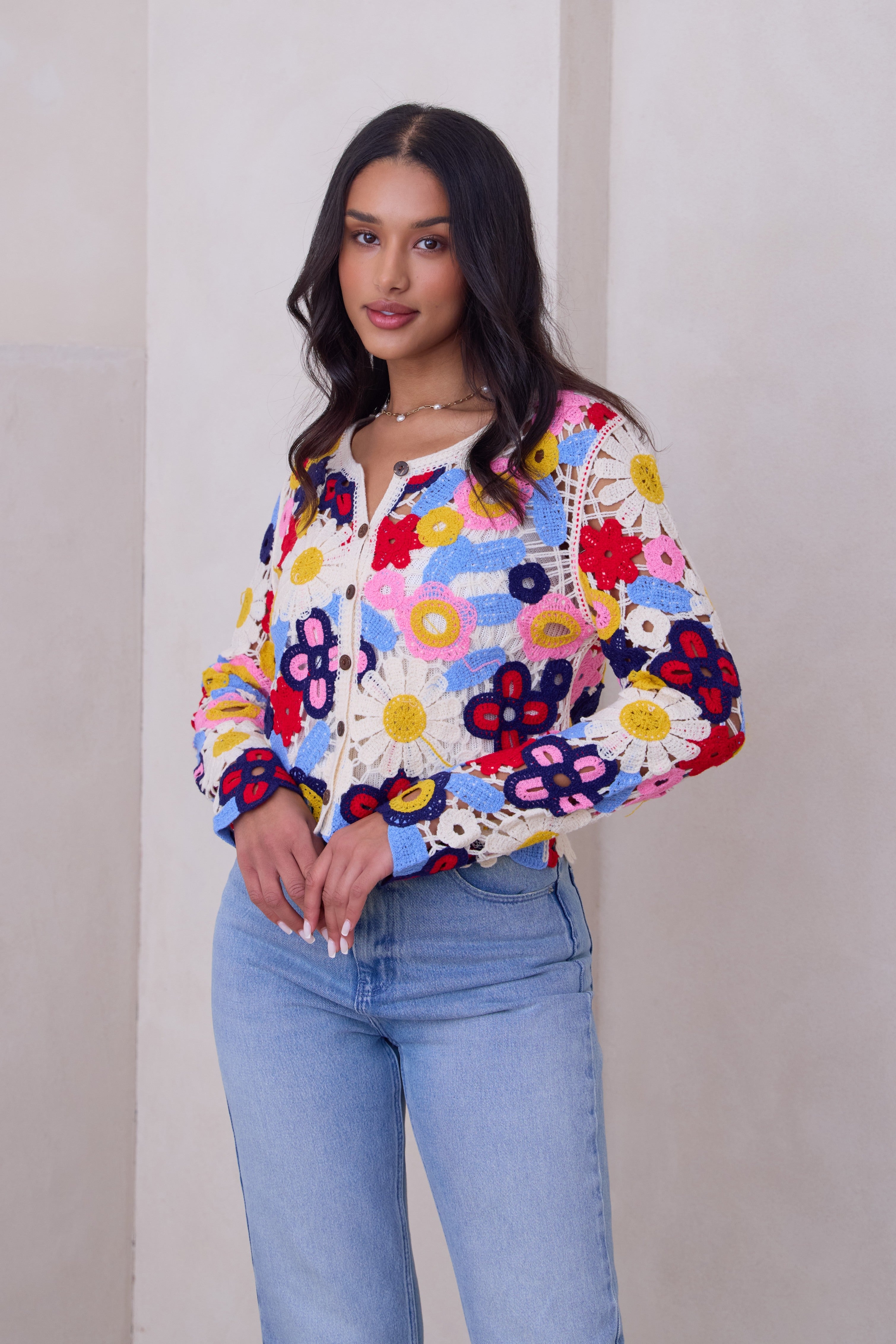 Elegant Floral Lace Crochet Cardigan for Women - Boho Chic Spring Summer Lightweight Cover-Up - Perfect for Beach Weddings, Date Nights & Layering Outfits