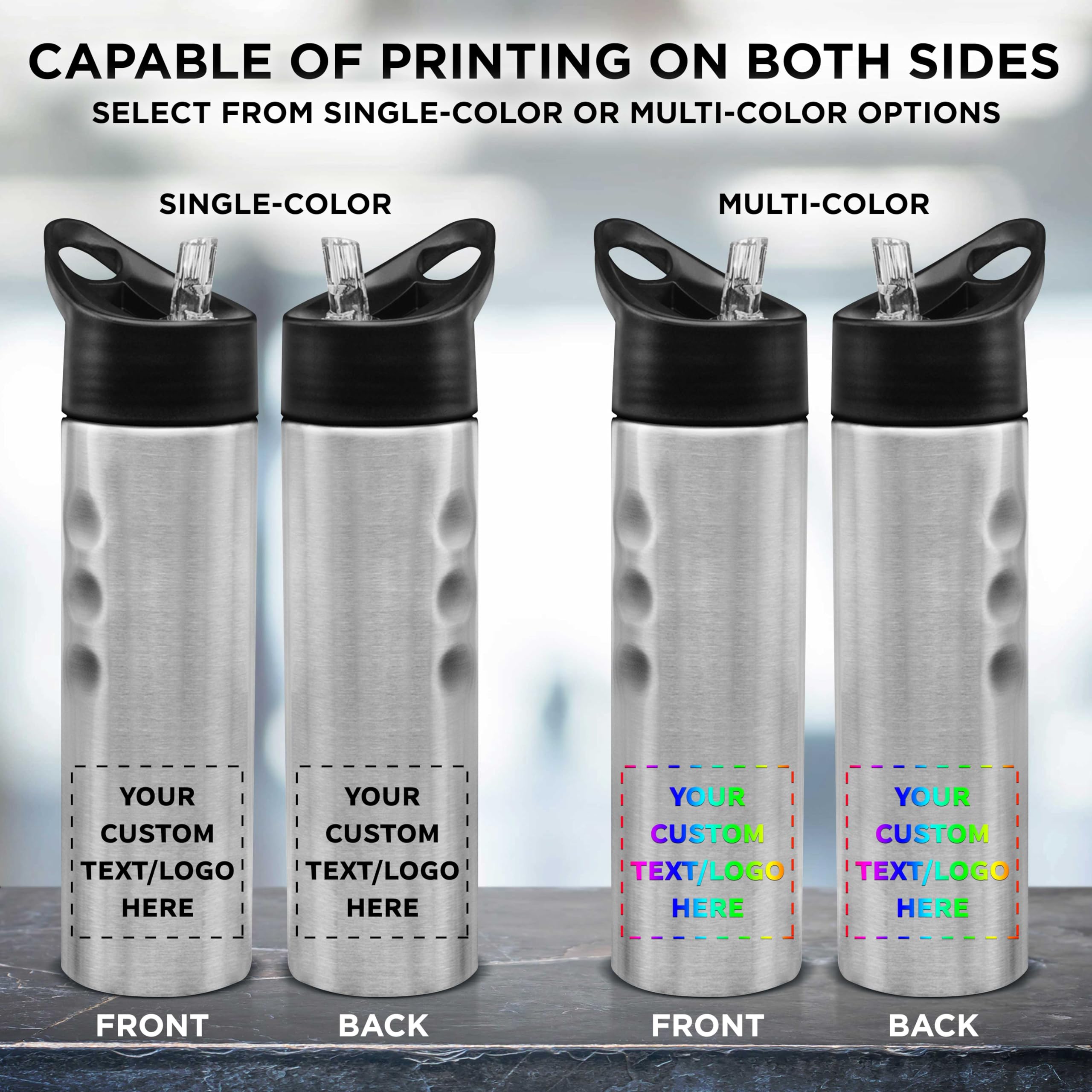 Custom Slim Stainless Steel Water Bottles 25oz (24 Pack) - Personalized Text & Logo - Reusable Gym & Sports Bottles - Bulk Pack (Silver) - Perfect for Team Events, Corporate Gifts & Fitness Enthusiasts