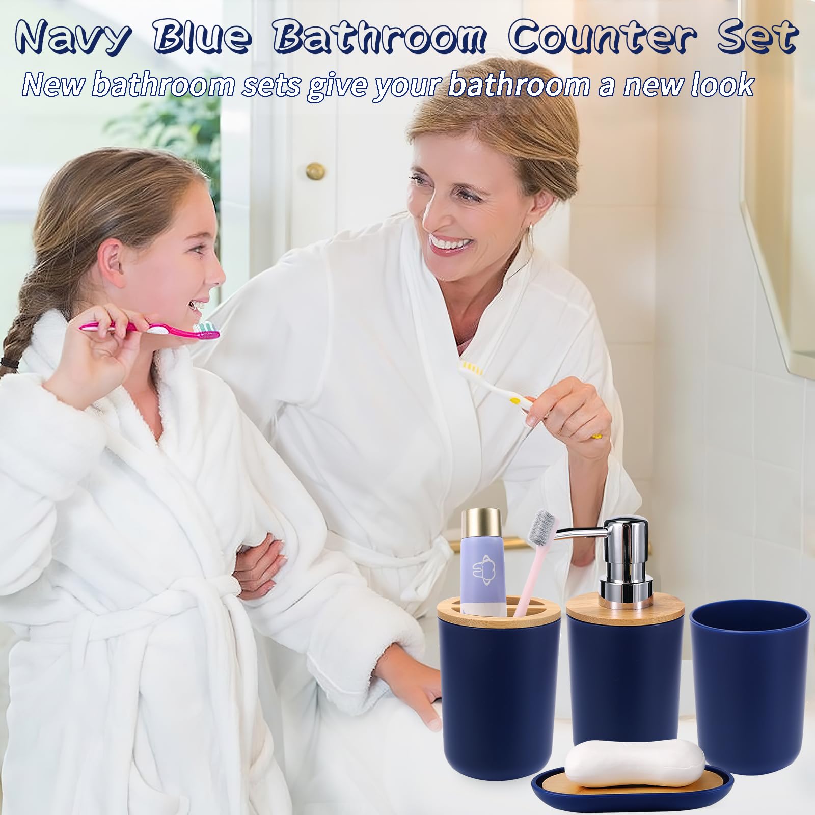 Navy Blue Bathroom Accessories Set - 9-Piece for Home & Hotel Use