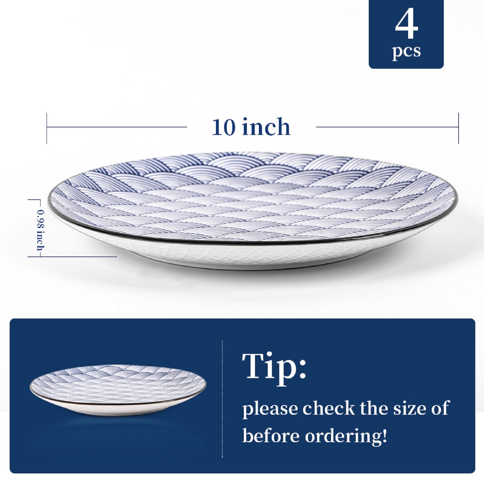4-Piece Blue Salad Plate Set - Elegant Dinnerware for Salads, Appetizers & Desserts - Perfect for Home Dining, Parties & Entertaining