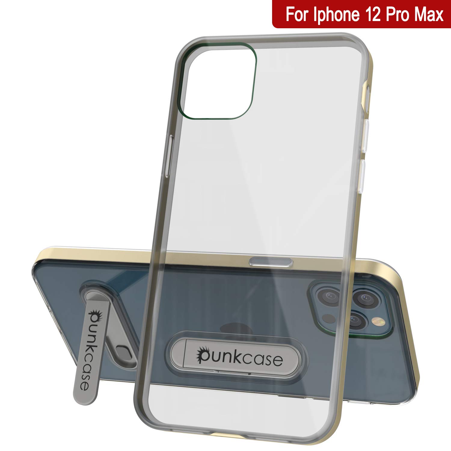 PunkCase for iPhone 12 Pro Max - Slim Fit Clear Protective Case with Kickstand & PUNKSHIELD Screen Protector | Lucid 3.0 Series | Gold | Perfect for Work, Travel & Everyday Use (6.7 Inch)