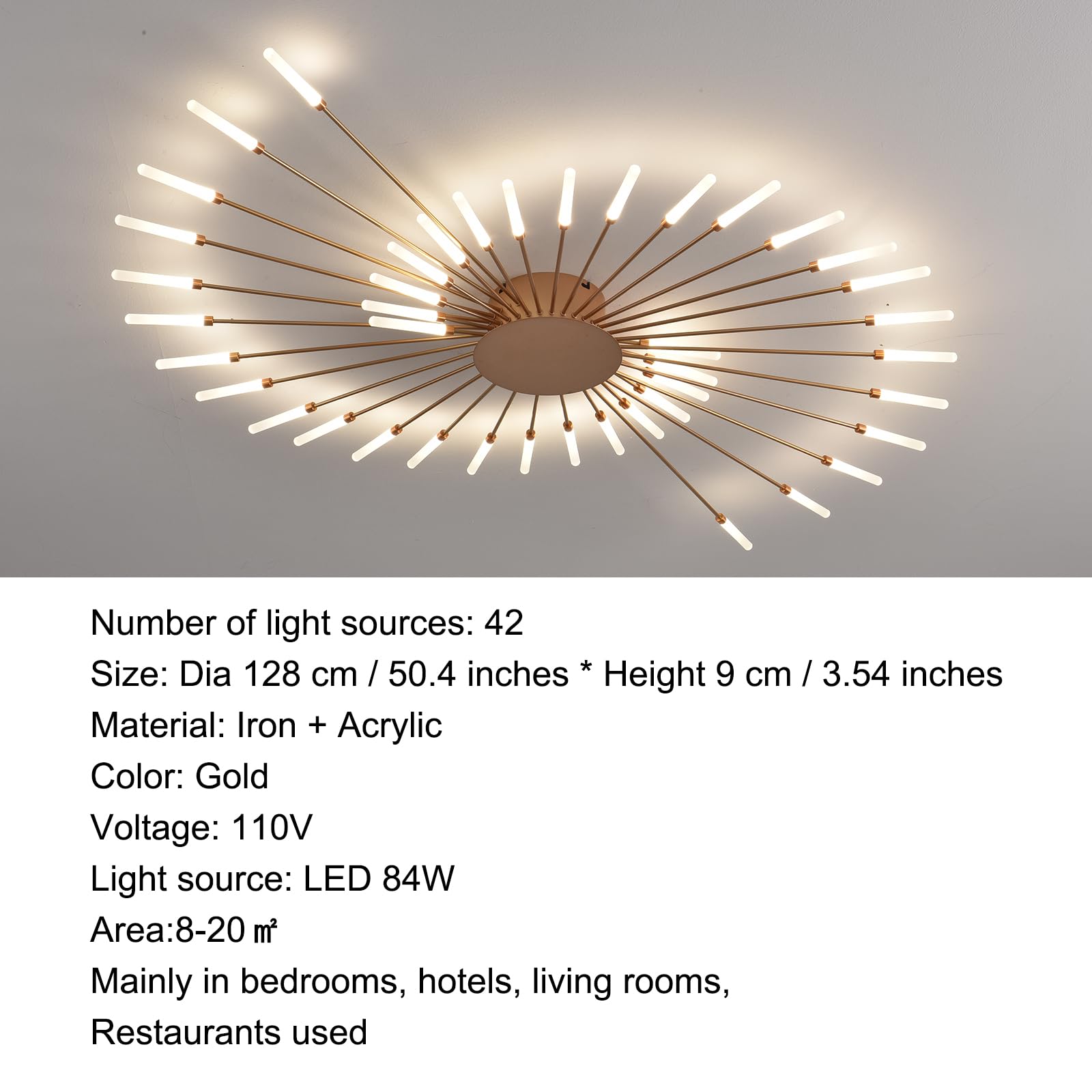 Modern 42-Light LED Flush Mount Chandelier - Flower Shape Ceiling Light Fixture for Living Room, Bedroom & Dining Room - Gold Metal Acrylic Design - Perfect for Home Decor, Ambient Lighting & Interior Design