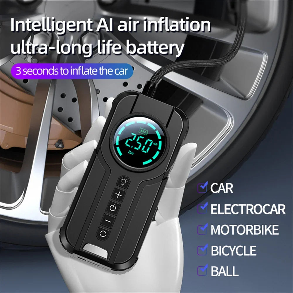 4 in 1 Portable Car Jump Starter with Air Compressor, USB Power Bank & LED Light - Emergency Vehicle Battery Booster, Tire Inflator & Phone Charger for Roadside Assistance & Outdoor Adventures