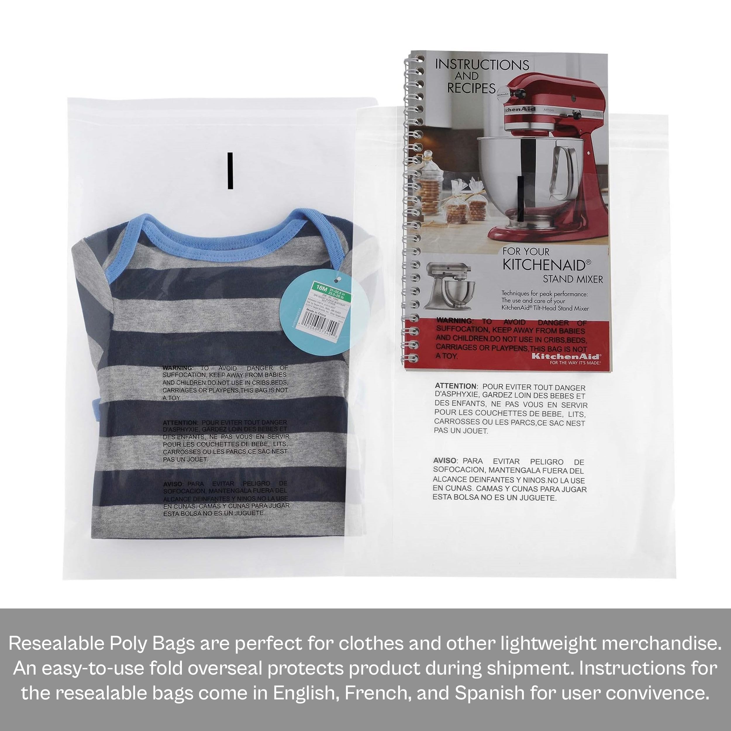 MMBM 14x20 Inch Self Seal Clear Polypropylene Bags - 1000 Count Durable Poly Bags with Suffocation Warning | Perfect for T-Shirt Packaging, Shipping & Retail Storage | Waterproof & Reusable Zip Bags for Clothing, Crafts & Small Business Supplies