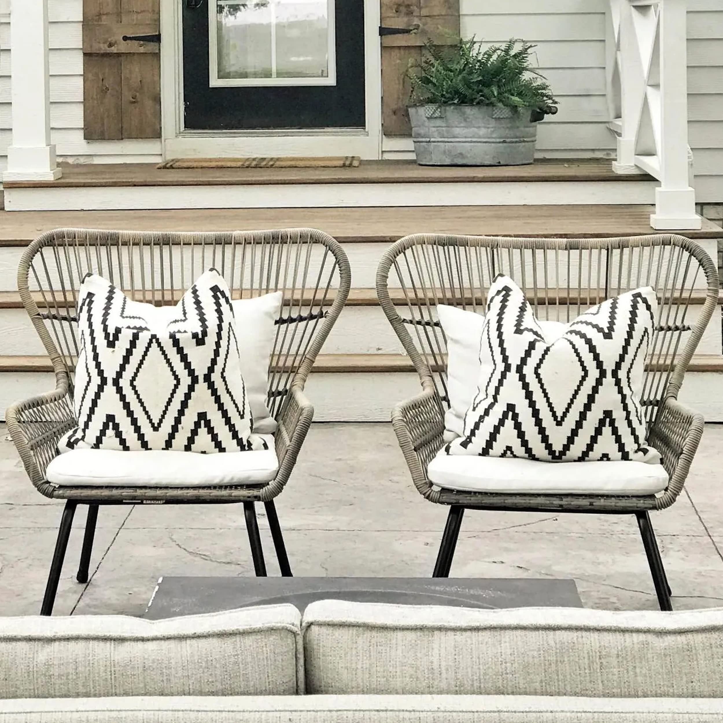 Waterproof Outdoor Pillow Covers Set of 2 - 18x18 Inch Boho Farmhouse Geometric Throw Pillow Cases for Patio, Garden, Deck & Porch Decor (Black & White) - Weather Resistant & UV Protected