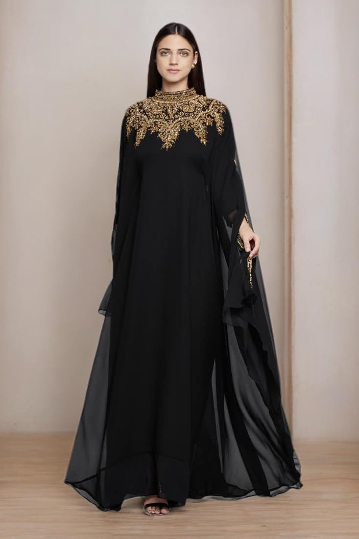 Elegant Women's Kaftan Farasha Long Sleeve Maxi Dress - Ethnic, Bridal, Evening & Party Wear with Free Scarf - Perfect for Weddings, Beach Vacations & Special Occasions