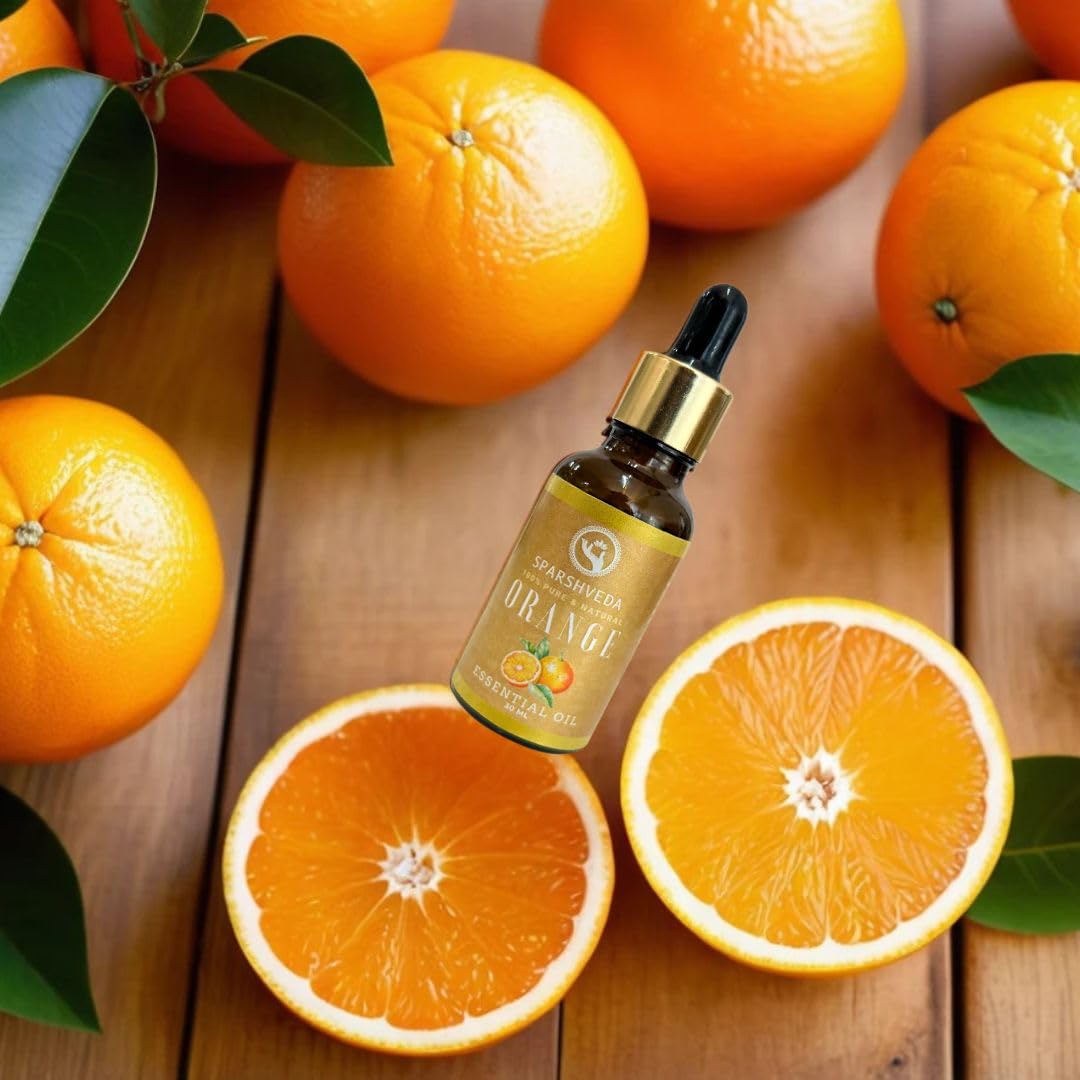 Sparshveda 100% Pure Organic Orange Essential Oil – Steam Distilled, Therapeutic Grade, Natural Citrus Oil for Aromatherapy, Diffuser, Skin & Hair Care (30ml) – Perfect for Relaxation, Massage & DIY Beauty Products