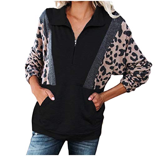 Women's Leopard Print Pullover Sweatshirt - Plus Size Sleeveless Mock Neck Fashion Top (Black, Small) | Casual Outfit & Layering Essential