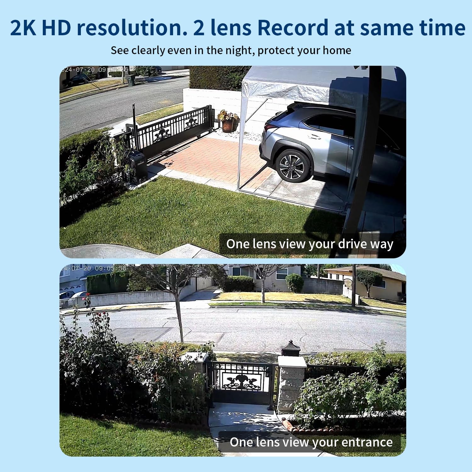 Dual Lens WiFi Security Camera Outdoor - 2.4G/5G PTZ Plug-in Auto Tracking Home Surveillance System with Night Vision & 24/7 Recording | Ideal for Home Security, Baby Monitoring & Property Protection
