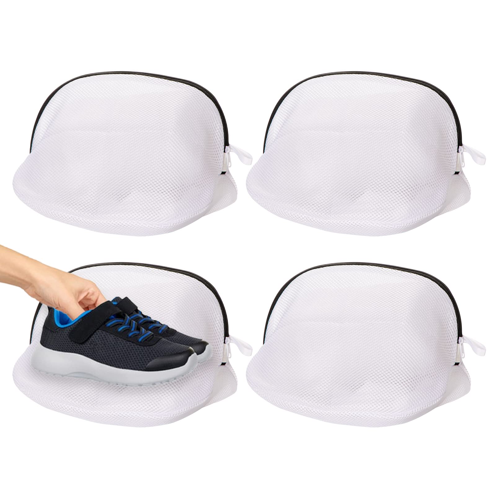 AUTODECO 4-Pack Large Mesh Shoe Wash Bags (10x16 Inches) - Honeycomb Laundry Bags for Sneakers, Gym Shoes & Slippers - Gentle Delicates Protection for Washing Machines - Perfect for Travel, Sports & Laundry Day