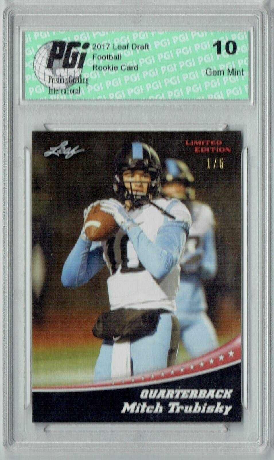 2017 Mitchell Trubisky Leaf #11 SP Rookie Card PGI 10 - Limited Edition 1/5 - Graded Football Collectible for NFL Fans, Fantasy Sports & Memorabilia Display