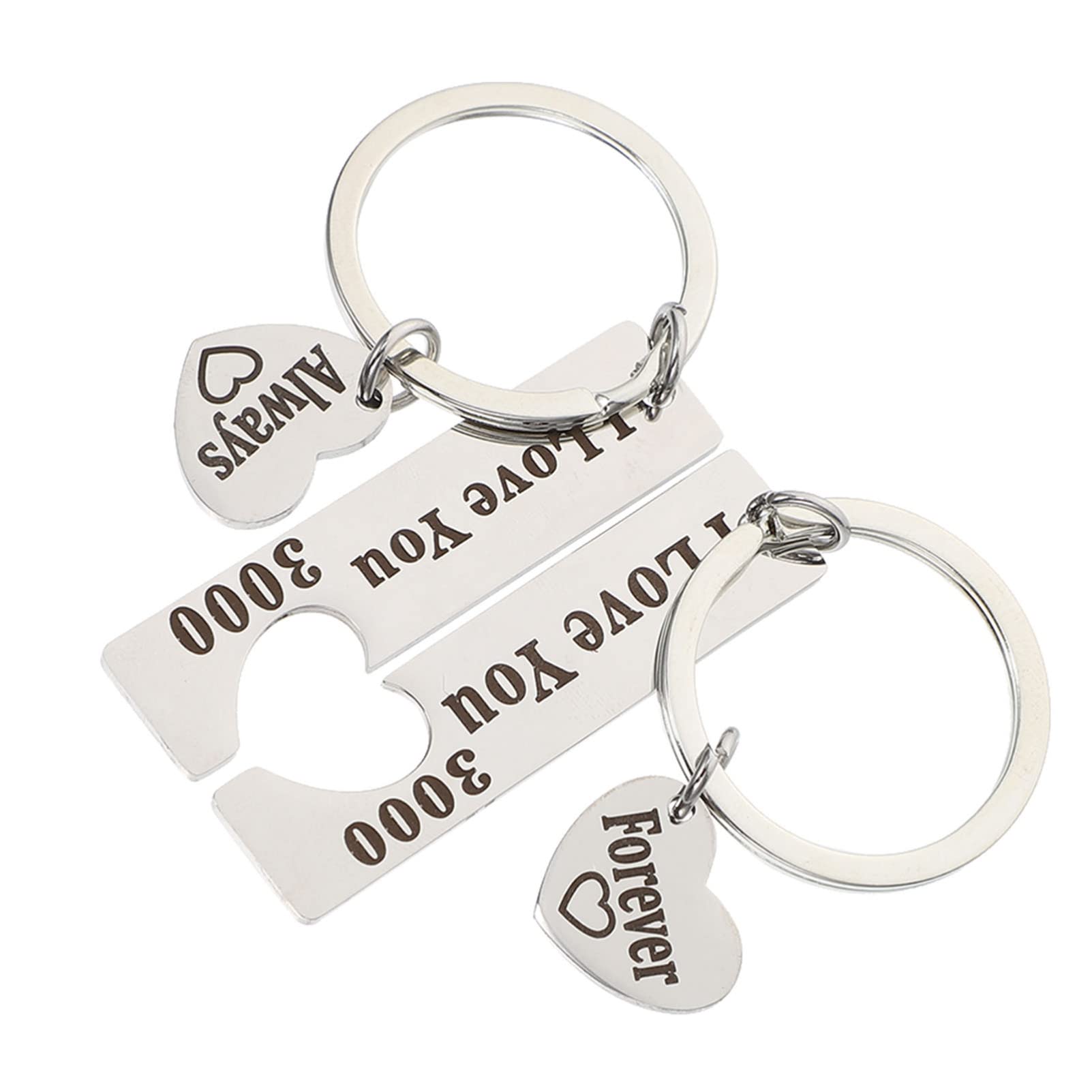 PRETYZOOM 2Pcs Stainless Steel Couple Keychain - Romantic 'I Love You 3000' Engraved Keyring for Couples, Valentine's Day & Birthday Gifts - Perfect for Anniversaries, Wedding Favors and Everyday Carry