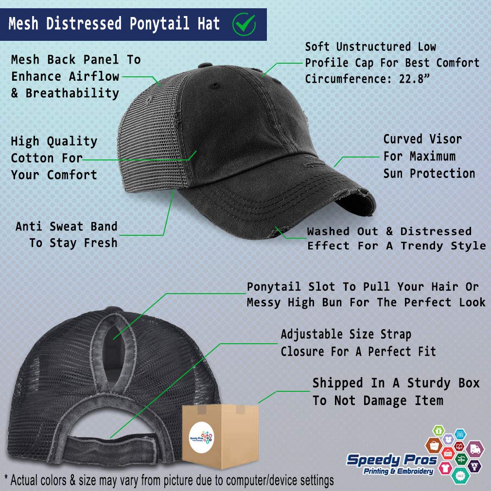Women's Distressed Embroidery Trucker Hat - Stylish Ponytail Cap for Outdoor Activities, Sports & Casual Wear