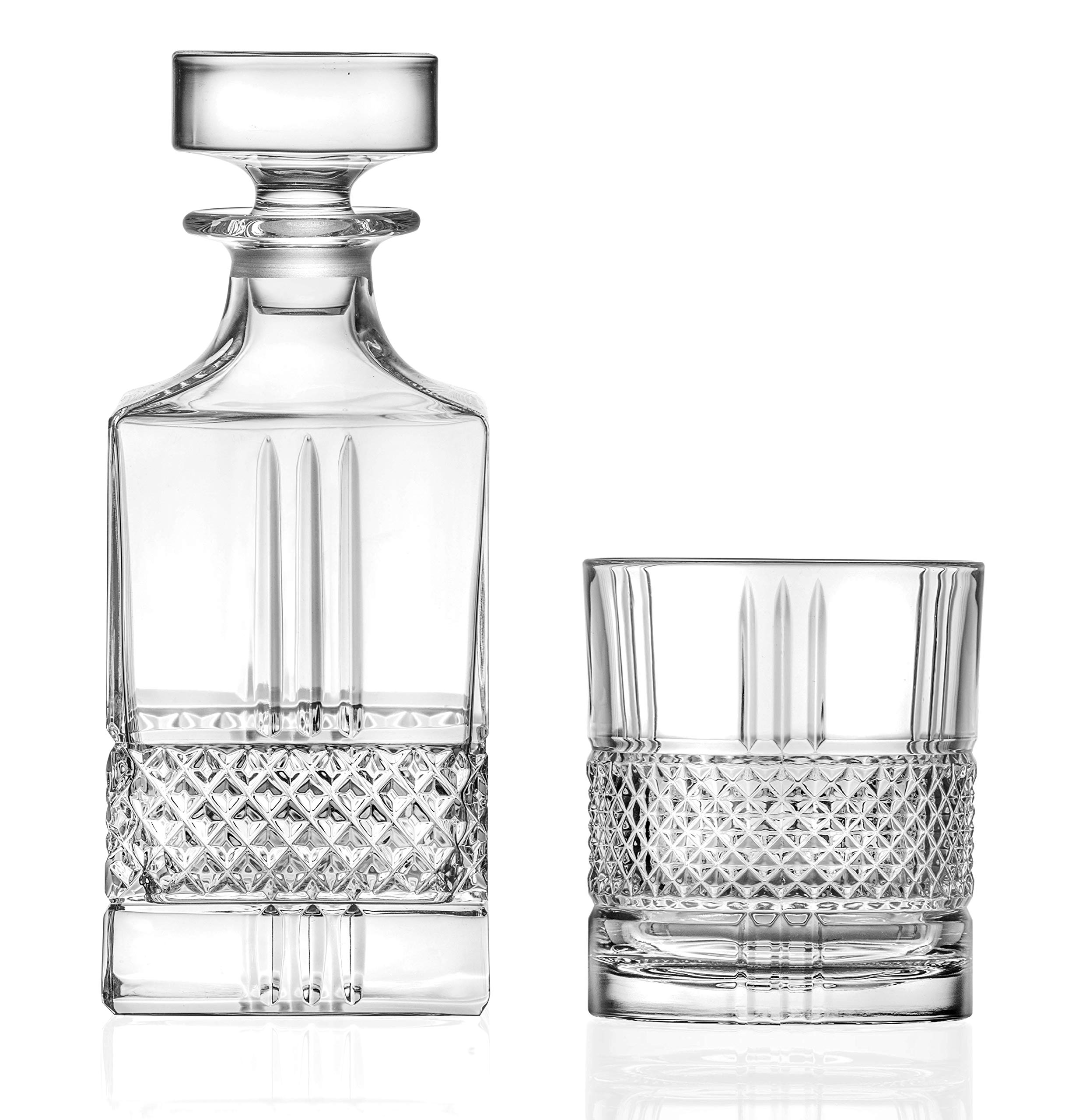 Premium Whiskey Decanter Set with 6 Glasses - 29 oz Crystal Decanter & 12 oz Double Old Fashioned Tumblers - Elegant Scotch, Bourbon & Liquor Serving Set - Barski European Craftsmanship - Perfect for Home Bars, Gifts & Entertaining