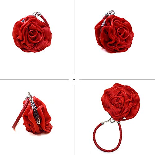 Millya Women's Rose Floral Evening Clutch Bag - Handmade Wedding Prom Tote with Chain Shoulder Strap (A-Red) | Perfect for Parties, Date Nights & Formal Events